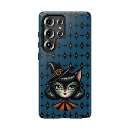 Vintage Halloween Black Cat Sexy Sexton Mid Century Modern Blue Tough Phone Case