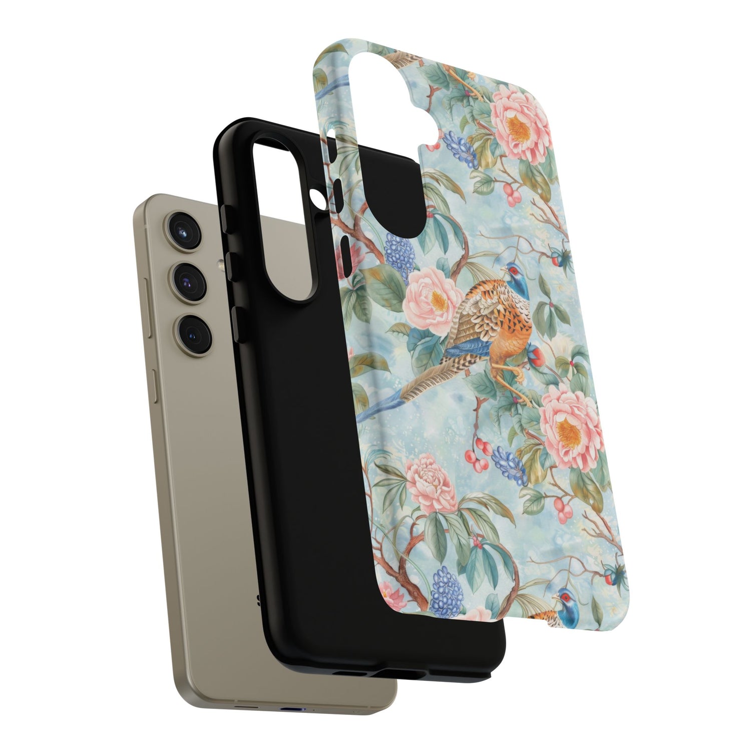 Chinoiserie Designed Floral Pheasant Phone Case with Bird Design