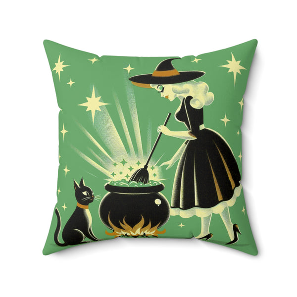 Witch's Brew Mid Century Modern Halloween Gothic Green Pillow Cover and Insert