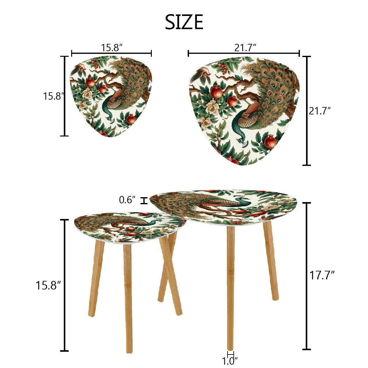 Chinoiserie Floral Peacock, Pomegranate Elegant Nesting Tables - Mid Century Modern Gal