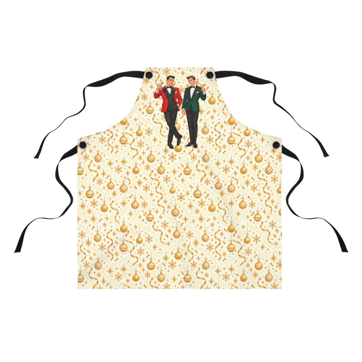 Mid Century Modern Christmas Martini Dapper Gay Male Couple Apron