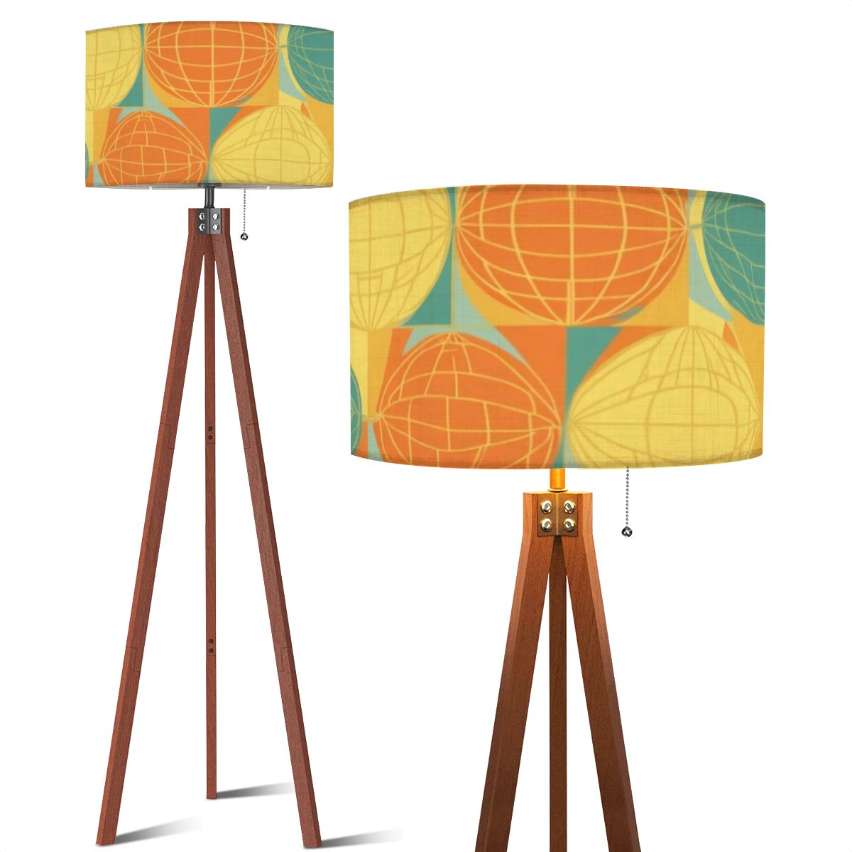 Mid Century Modern Atomic Space Orange, Teal, Yellow Mod Tripod Floor Lamp - Mid Century Modern Gal