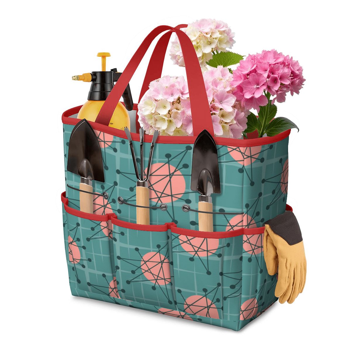 Mid Century Modern Atomic Starburst Teal Pink Garden Tool Bag - Mid Century Modern Gal