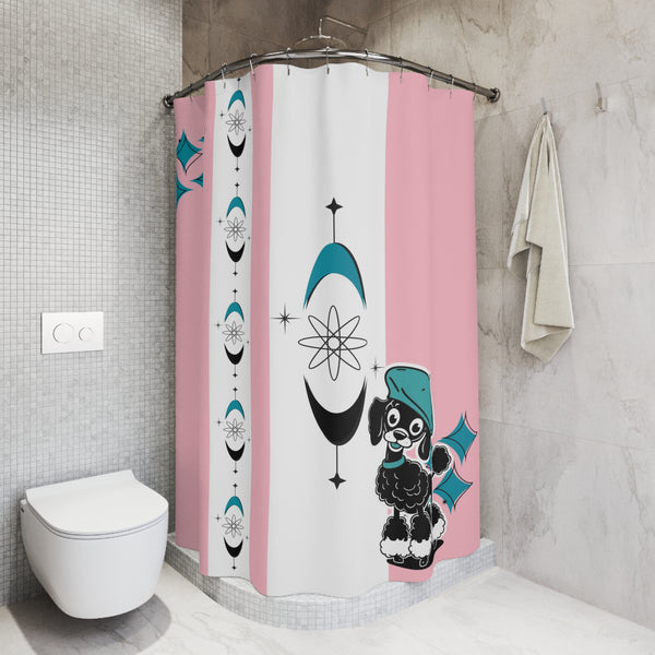 Retro Poodle Pink Mid Mod Shower Curtain - Vintage Style Home Decor