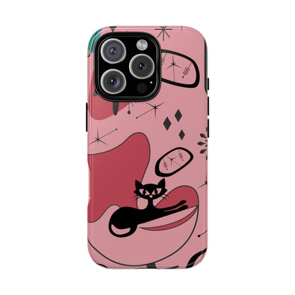 Atomic Cat, Pink Mid Century Modern, Egg Chair, Space Cat Tough Phone Case