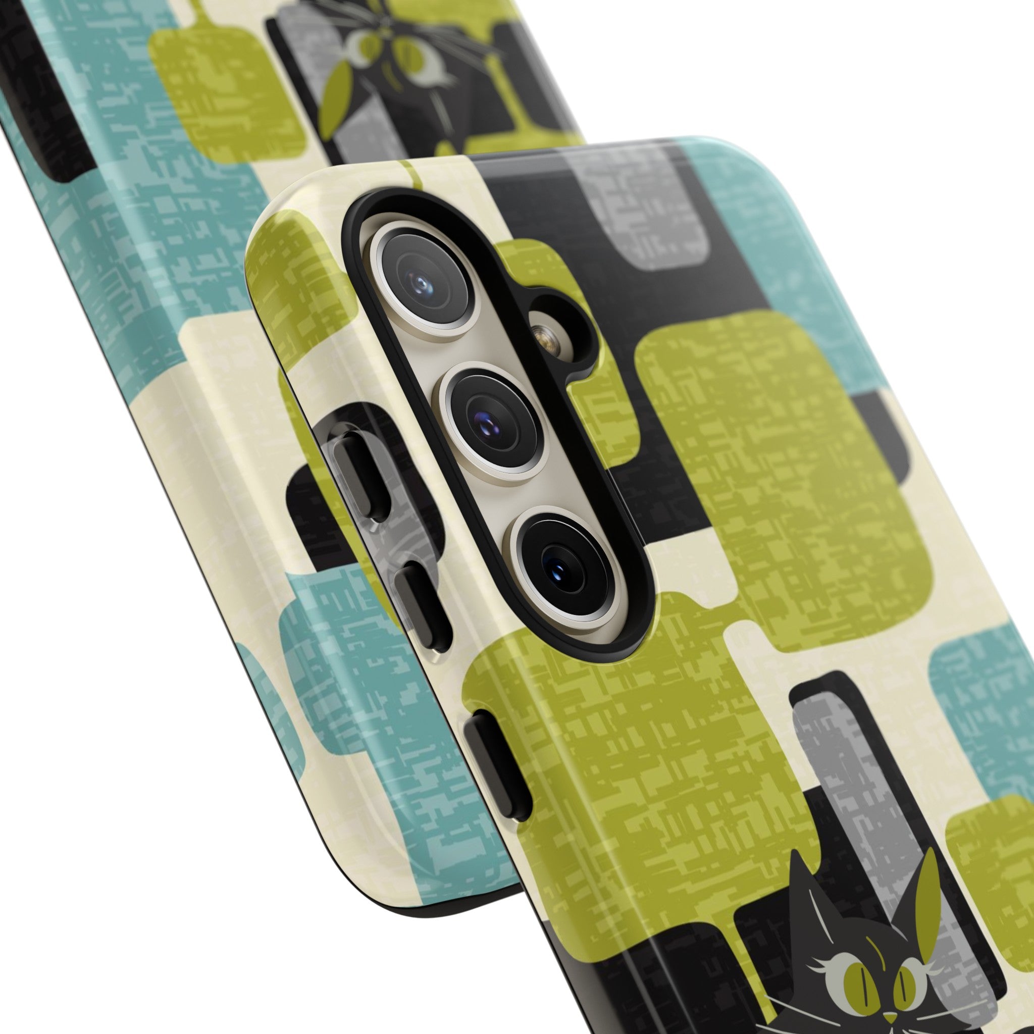 Mid Century Modern Geometric Kitschy Cat, Boomerang Retro Smart Phone Tough Cases