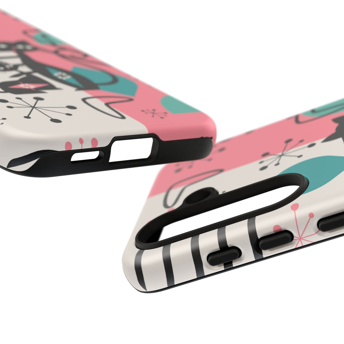 Mid Mod Atomic Cat Boomerang Starburst, Pink, Black Kitschy Stylish Cat Phone Case: Modern Design for Cat Lovers
