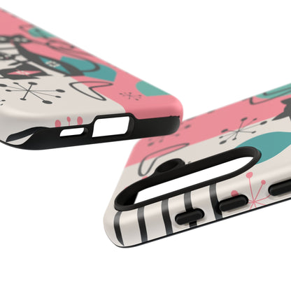 Mid Mod Atomic Cat Boomerang Starburst, Pink, Black Kitschy Stylish Cat Phone Case: Modern Design for Cat Lovers