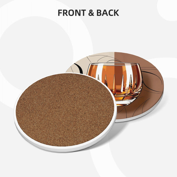 Mid Century Modern Barware, Bourbon Whiskey Cocktail Round Ceramic Coasters Set of 6
