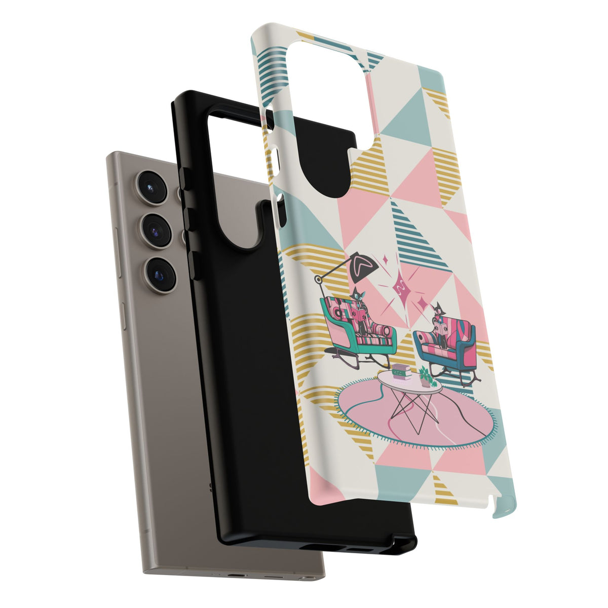 Atomic Cats Reading, Book Talk, Book Lover, Retro Chic Phone Case with Retro Vibe - Cozy Living Room Design