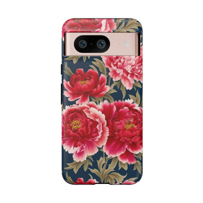 Chinoiserie Royal Blue Pink, Red Roses And Peony Floral Tough Phone Case