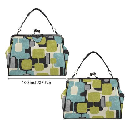 Mid Century Modern Geometric Designed Mod Teal Green Kisslock Crossbody Purse - Mid Century Modern Gal