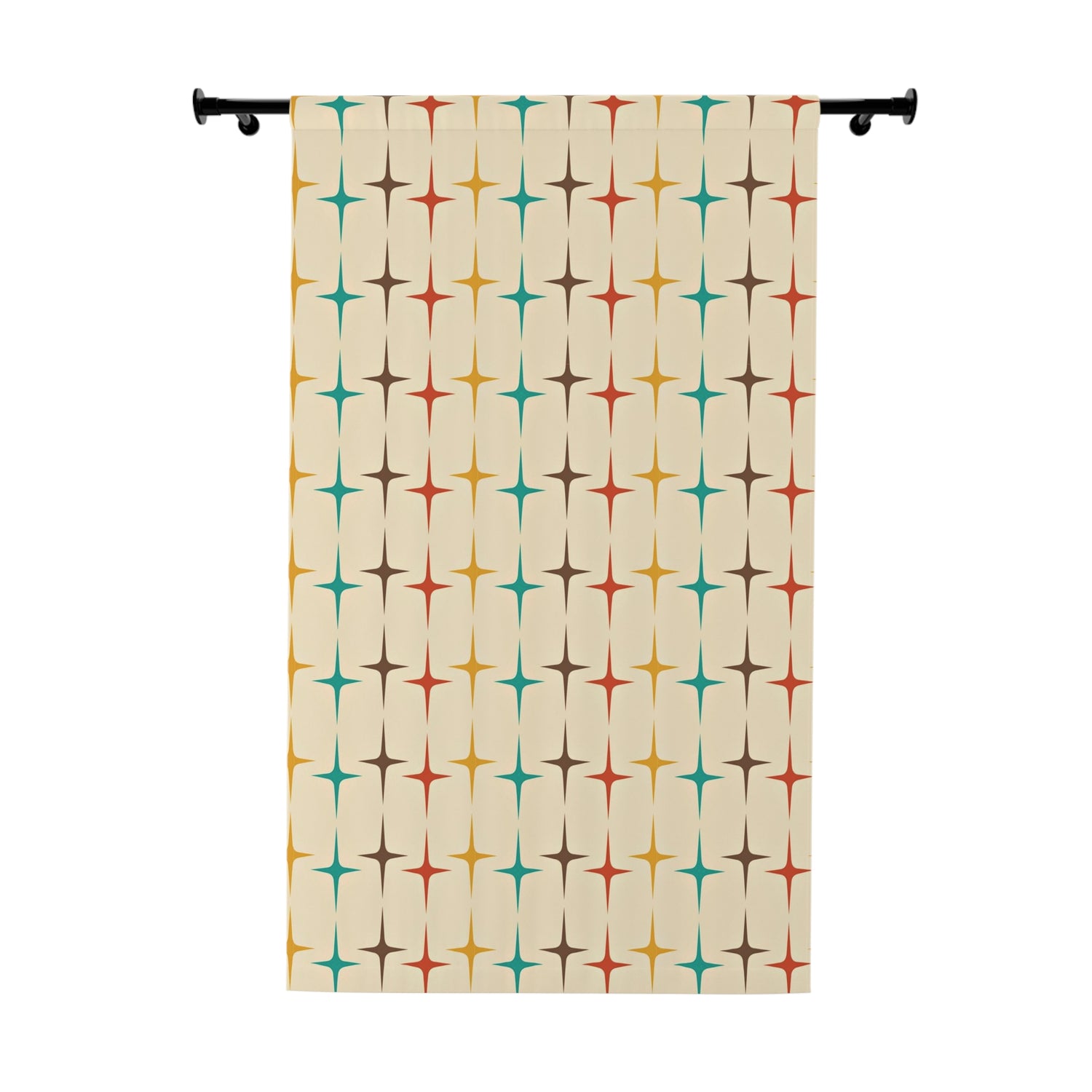 Mid Century Modern Starburst, Beige Aqua, Mustard Yellow, Burnt Orange MCM, Mid Mod Curtain - Mid Century Modern Gal