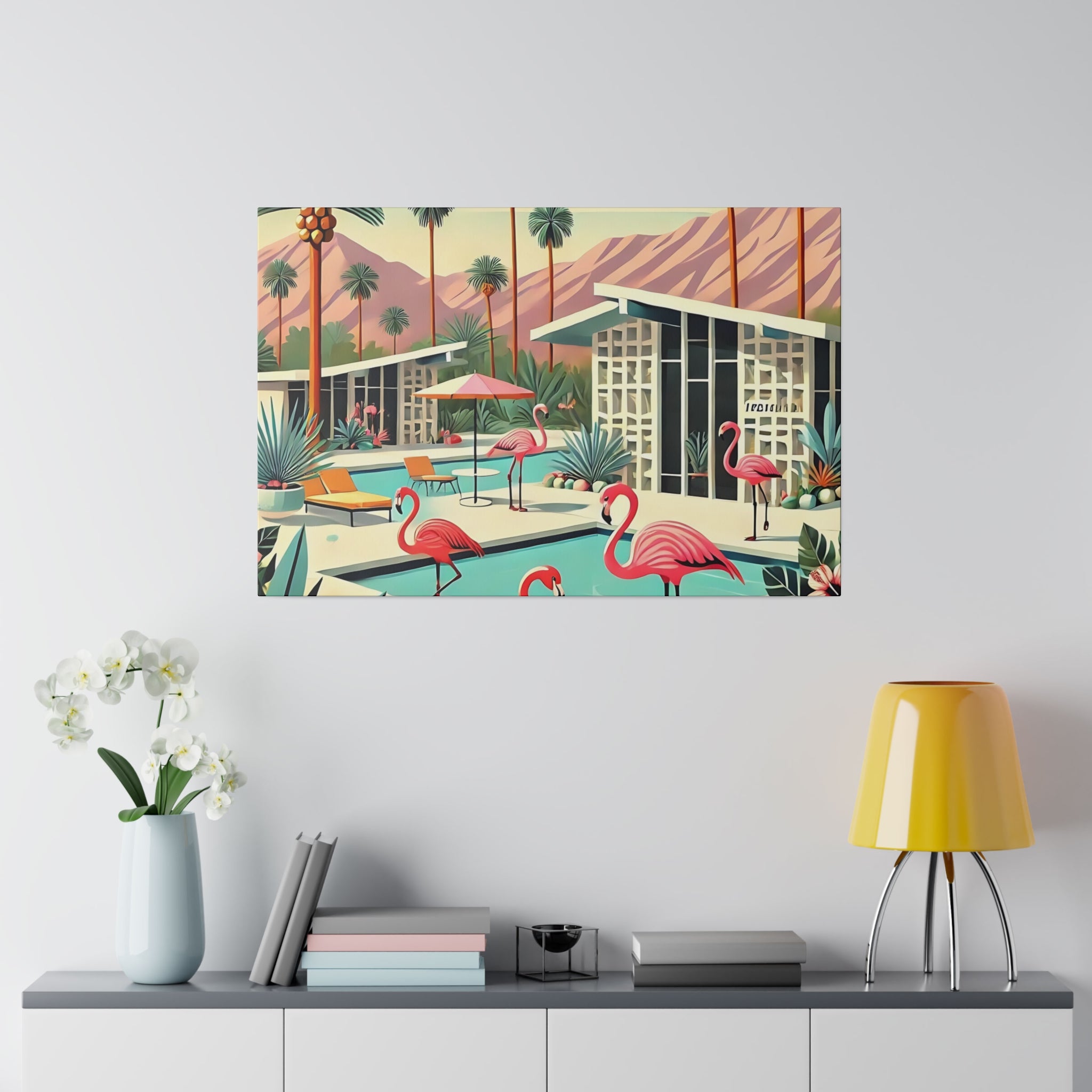 50s Mid Century Modern Wall Art, Palm Springs Flamingo Breeze Block MCM Art