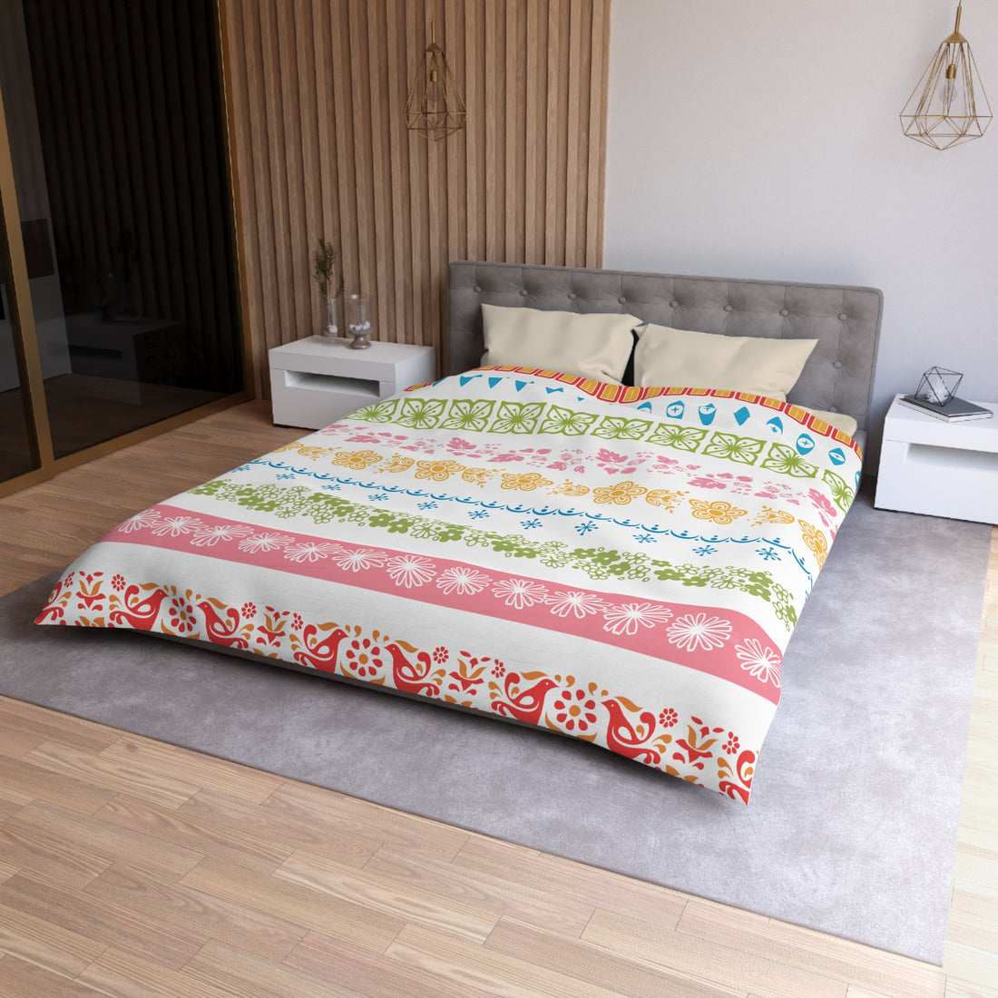 Pyrex Lover Collector, Cottage Core Vibrant Floral Retro Mid Mod Duvet Cover - Mid Century Modern Gal