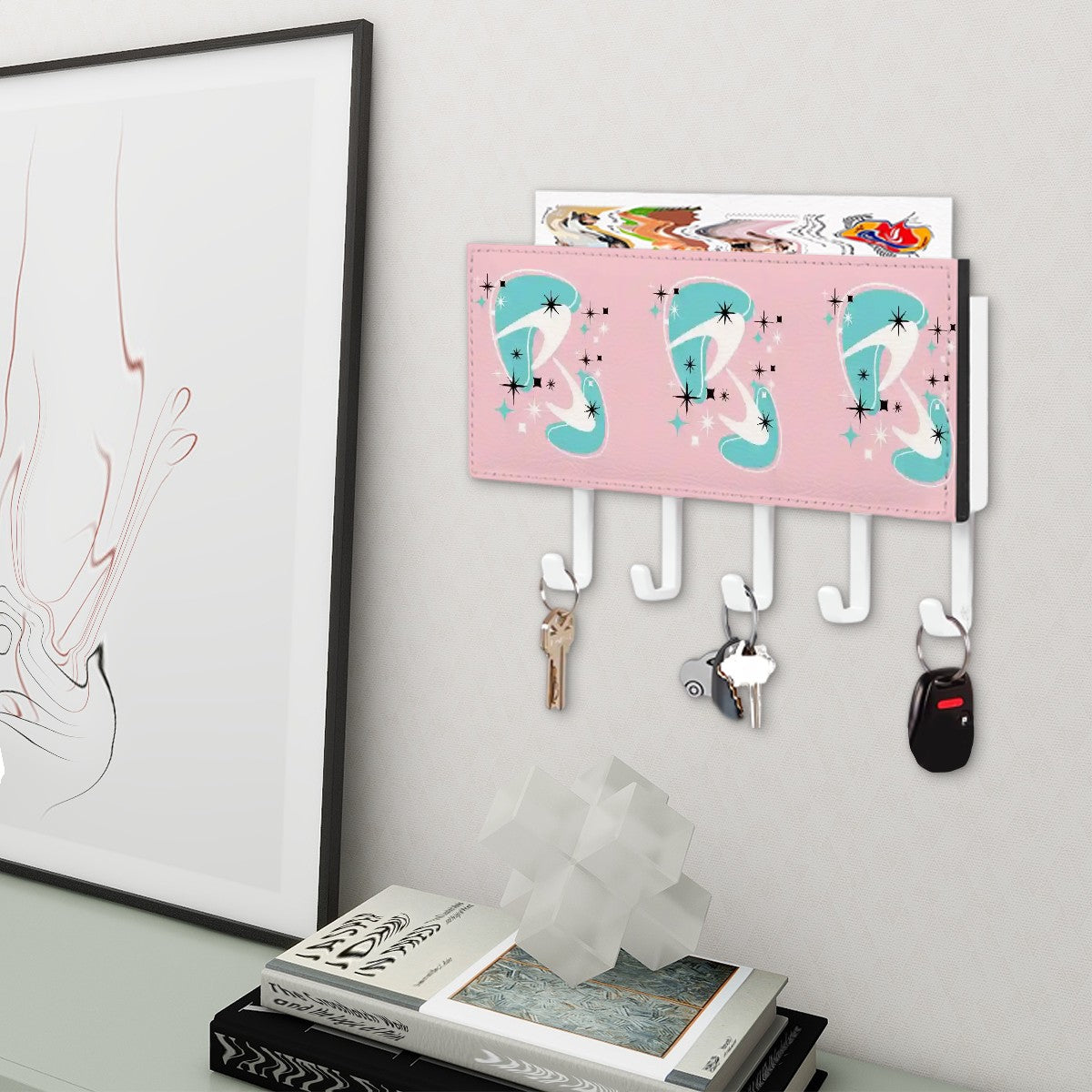 Atomic Boomerang Pink Aqua Mid Century Mod Key Rack Holder ...