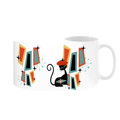 Atomic Cat Mid Century Modern Coffee Mug With Geometric Design - Mid Century Modern Gal
