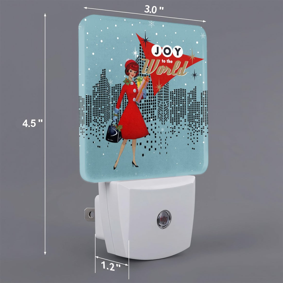 Mid Century Modern Christmas 50s Retro City Gal Joy To The World LED Night Light Set of 2 - Mid Century Modern Gal