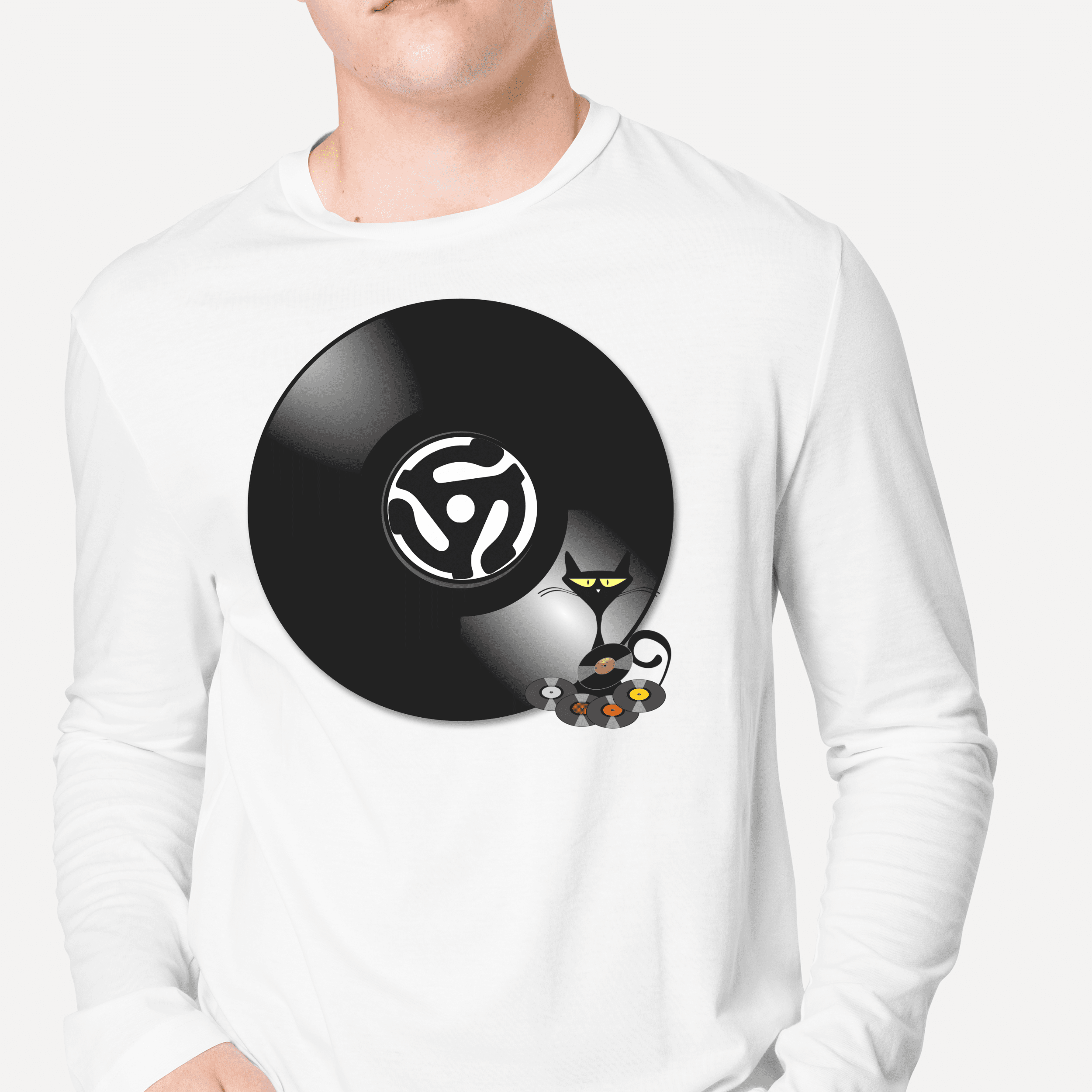 45 Rpm Vinyl Record, Cool Atomic Cat, Music Lover, DJ Spinning Unisex Long Sleeve T-Shirt Long-sleeve