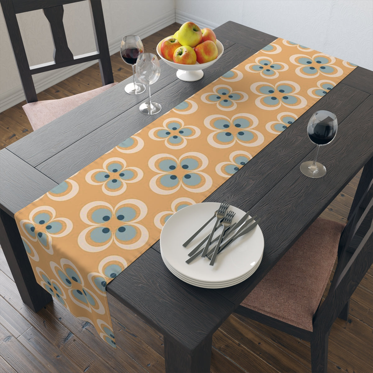 Mid Century Modern Table Runner, Retro Scandinavian Modern Danish Geometric Design, Orange, Blue Table Runner - Mid Century Modern Gal