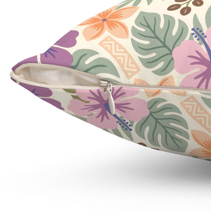 Retro Tropical Tiki Summer, Hawaiian Hibiscus Purple Pillow Cover and Insert - Mid Century Modern Gal