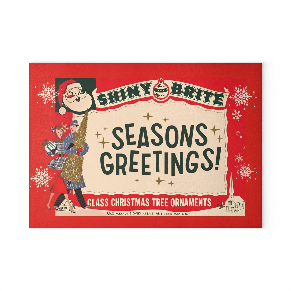 Shiny Brite 50s Mid Century Modern Kitschy Christmas Cheese Board, Holiday Entertaining Glass Cutting Board - Mid Century Modern Gal