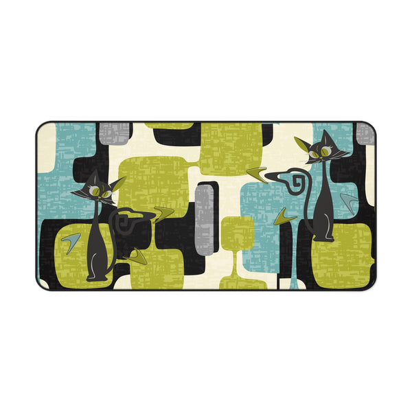 Atomic Cat Desk Mat - Retro Home Office Decor, Gift for Cat Lovers, Unique Mouse Pad, Fun Desk Accessories, Vintage Style Desk Mat