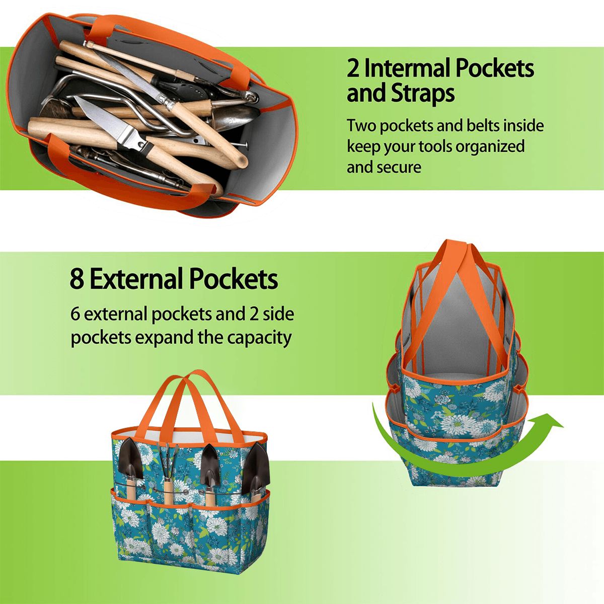 Chinoiserie Floral Teal Green White Elegant Garden Tool Bag