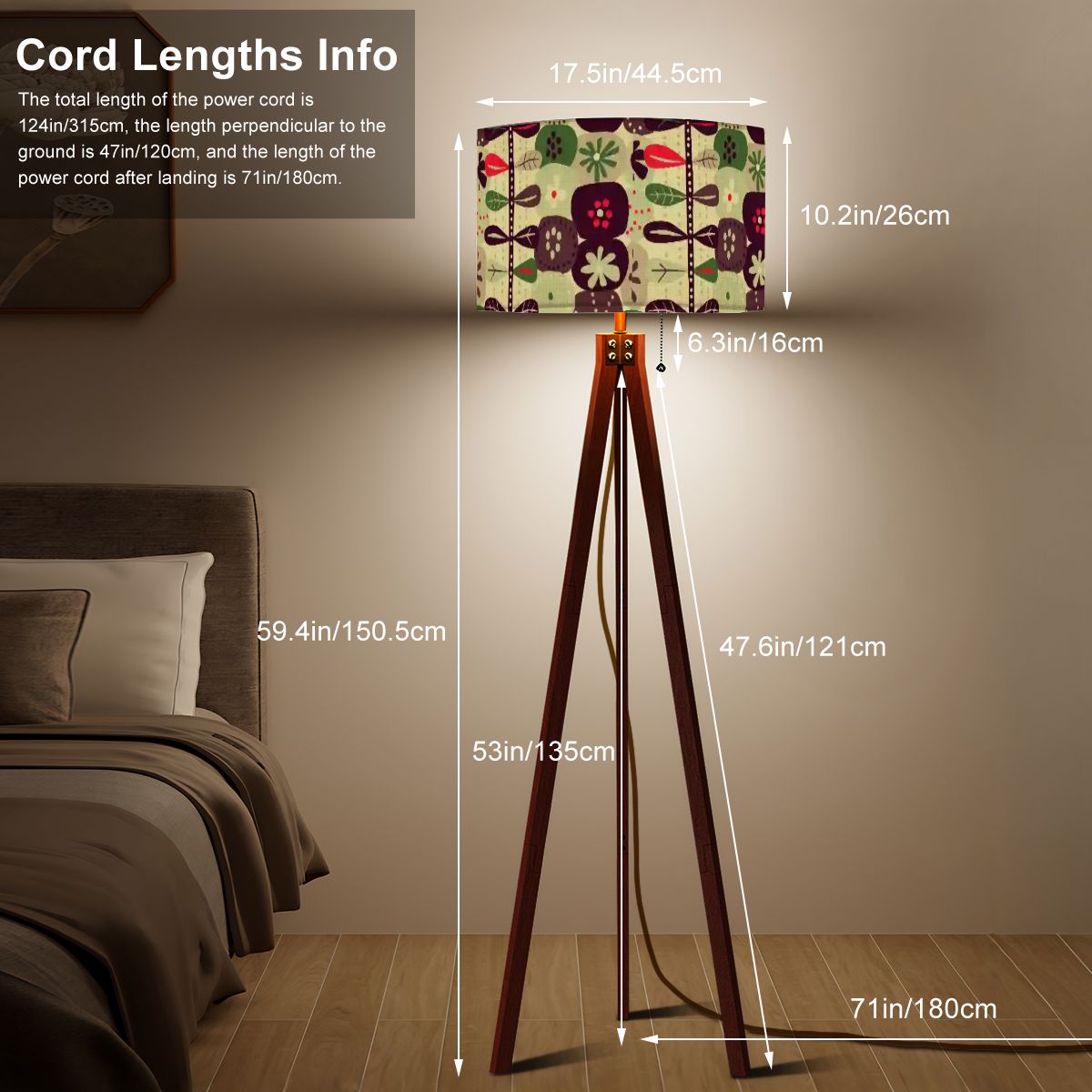 Retro Scandinavian Boho Floral Designed, Modern Danish Borwn, Green MCM Tripod Floor - Mid Century Modern Gal
