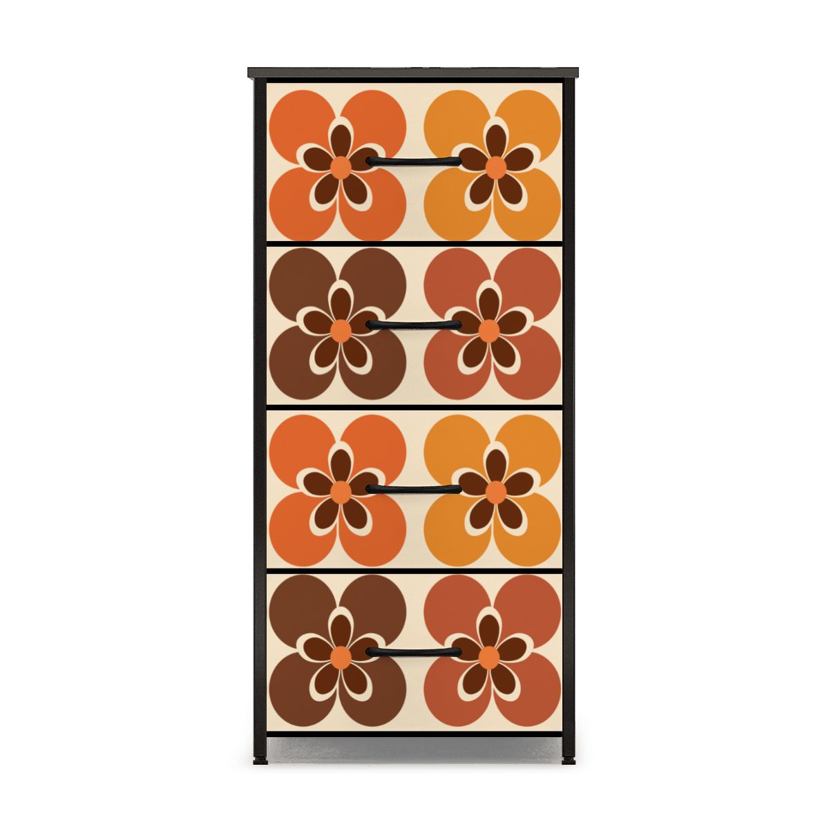 Groovy 60s Mod Flowers Orange Brown 4-Drawer Dresser - Mid Century Modern Gal
