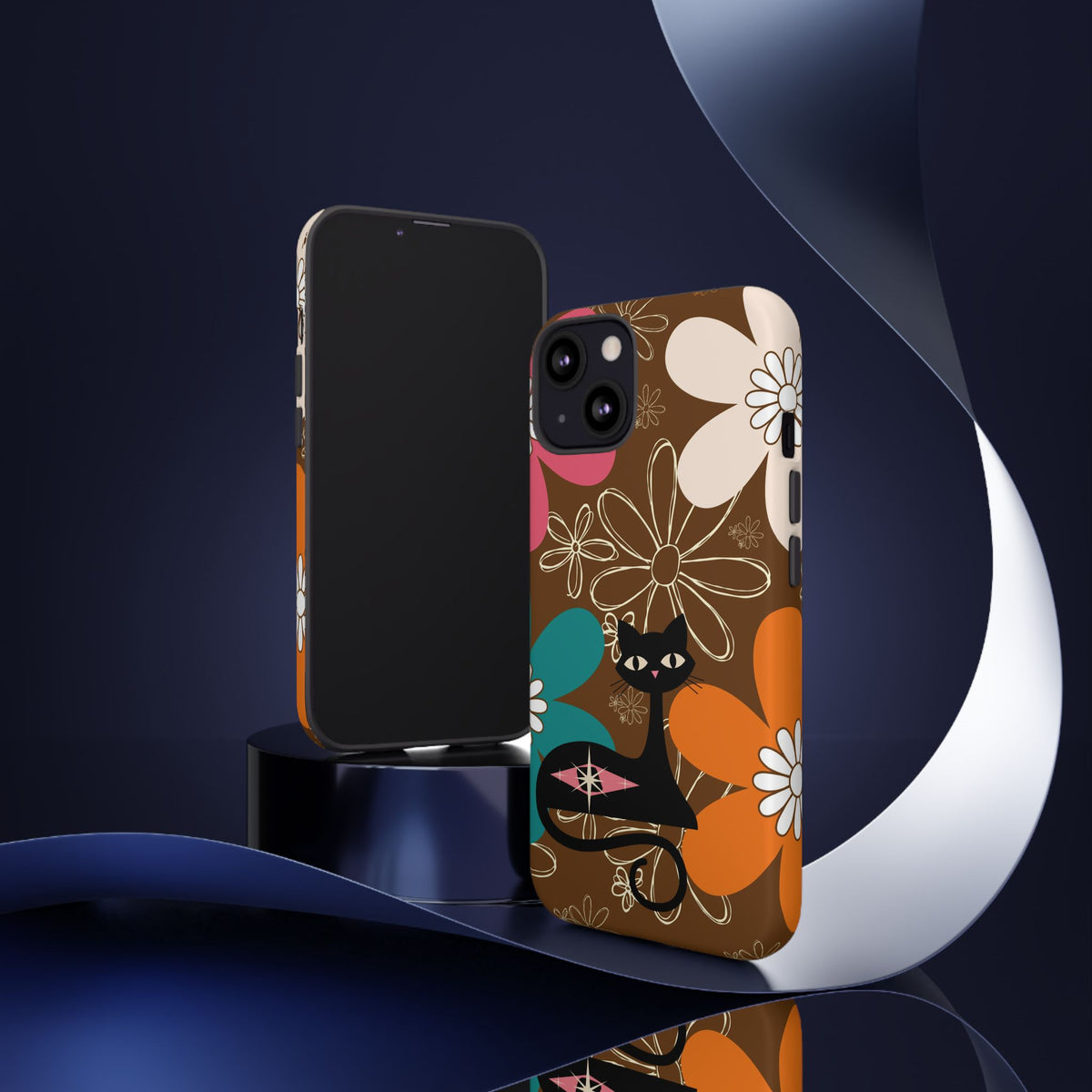 Atomic Cat Retro 70s Vibe Flower Power Tough Cases: Cute Floral and Cat Phone Case for Cat Lovers