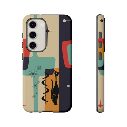 Mid Century Modern, Geometric, Atomic Cat Groovy Smart Phones Tough Phone Cases