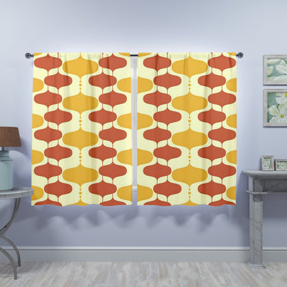 Mid Century Modern Mustard Yellow, Burnt Orange, Googie Designed Window Curtains (two panels)