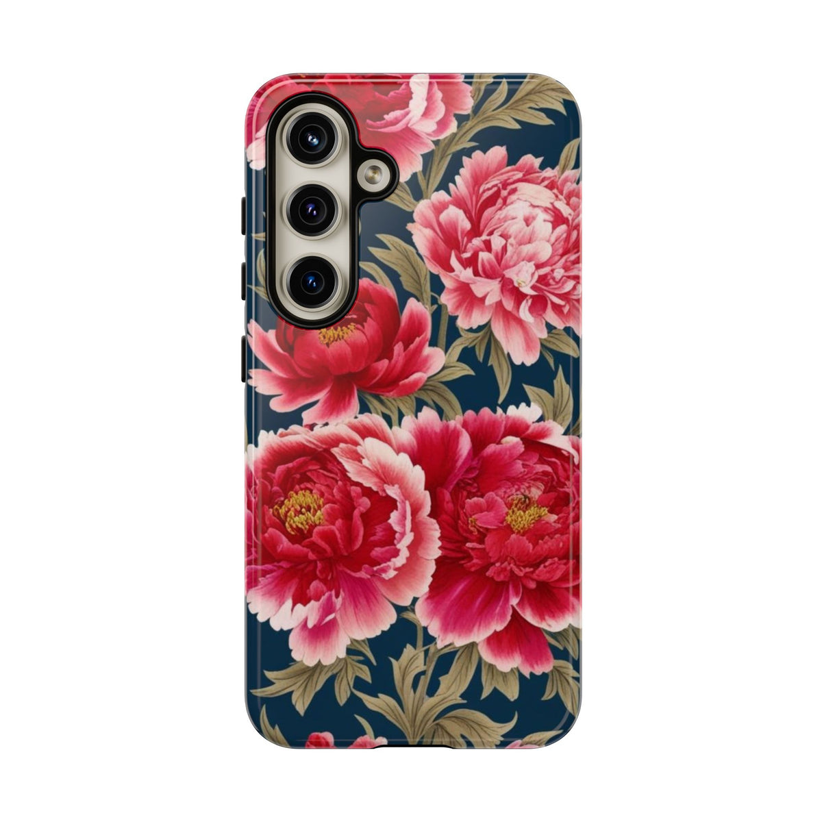 Chinoiserie Royal Blue Pink, Red Roses And Peony Floral Tough Phone Case