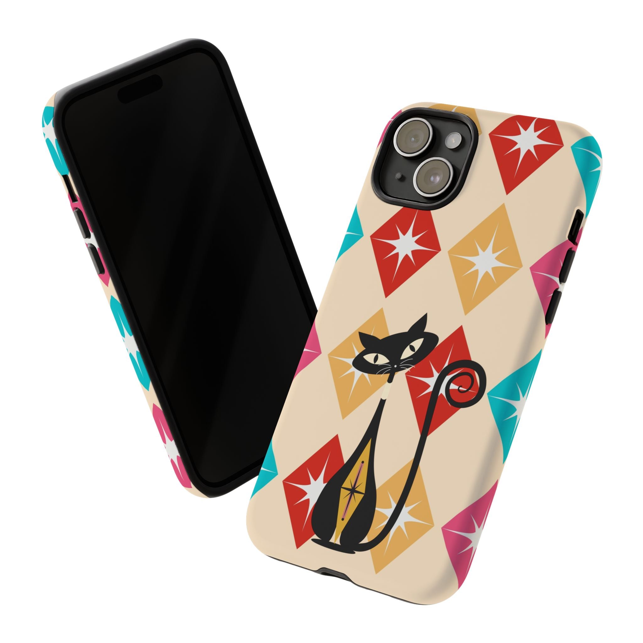 Mid Century Modern Atomic Cat, Atomic 50s Diamonds Retro Phone Tough Cases