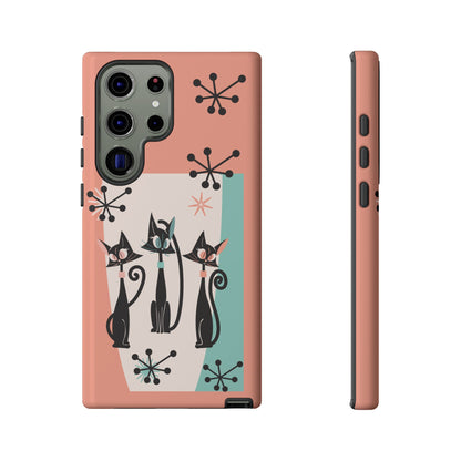 Atomic Cat Mid Mod Coral Aqua Blue Starburst Kitschy Fun Chic Samsung, Smart Phones Tough Cases - Mid Century Modern Gal
