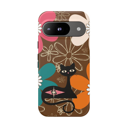 Atomic Cat Retro 70s Vibe Flower Power Tough Cases: Cute Floral and Cat Phone Case for Cat Lovers