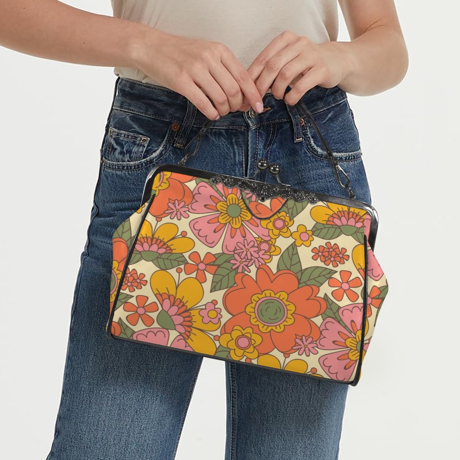 Groovy 60s Floral Kisslock Crossbody Purse - Mid Century Modern Gal