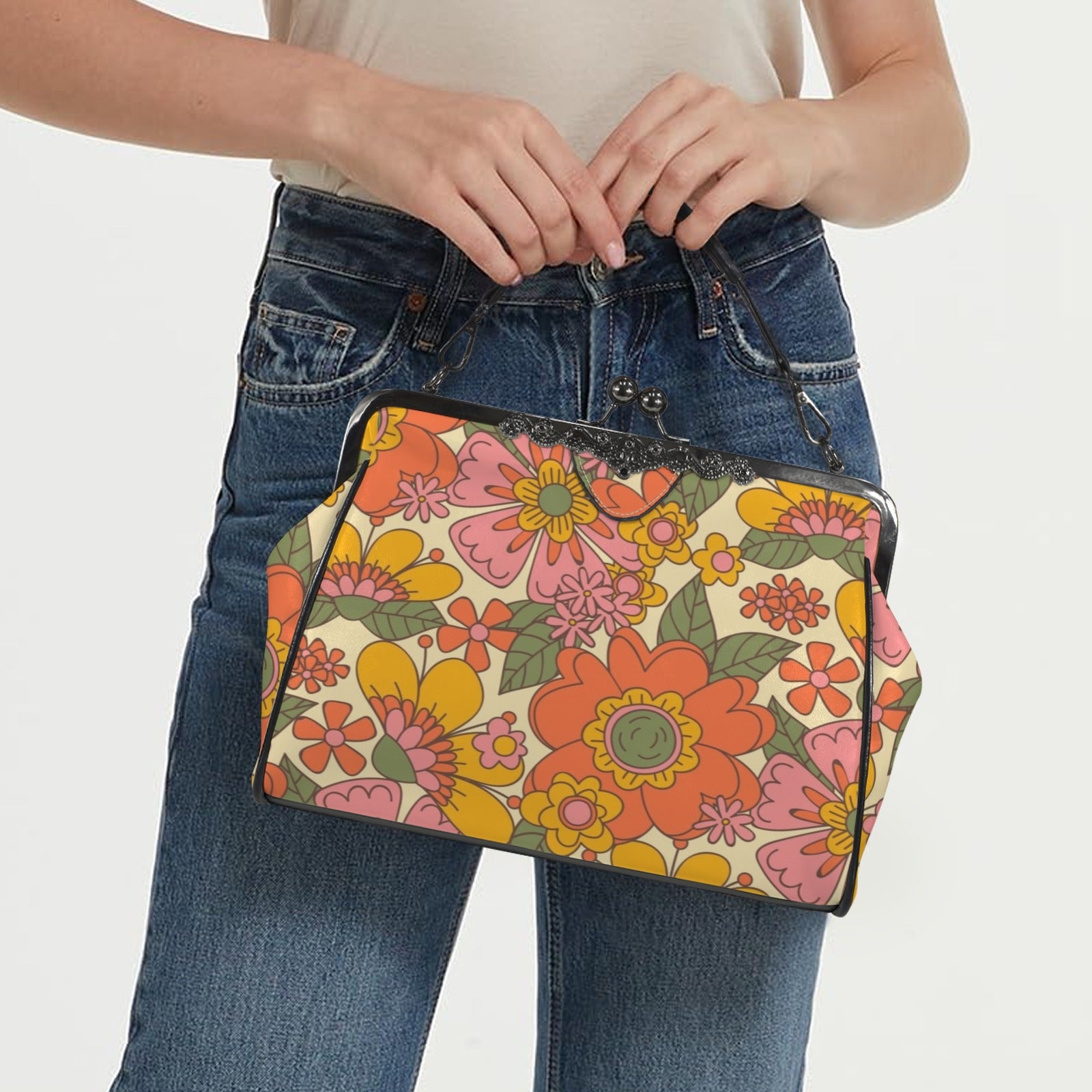 Groovy 60s Floral Kisslock Crossbody Purse - Mid Century Modern Gal