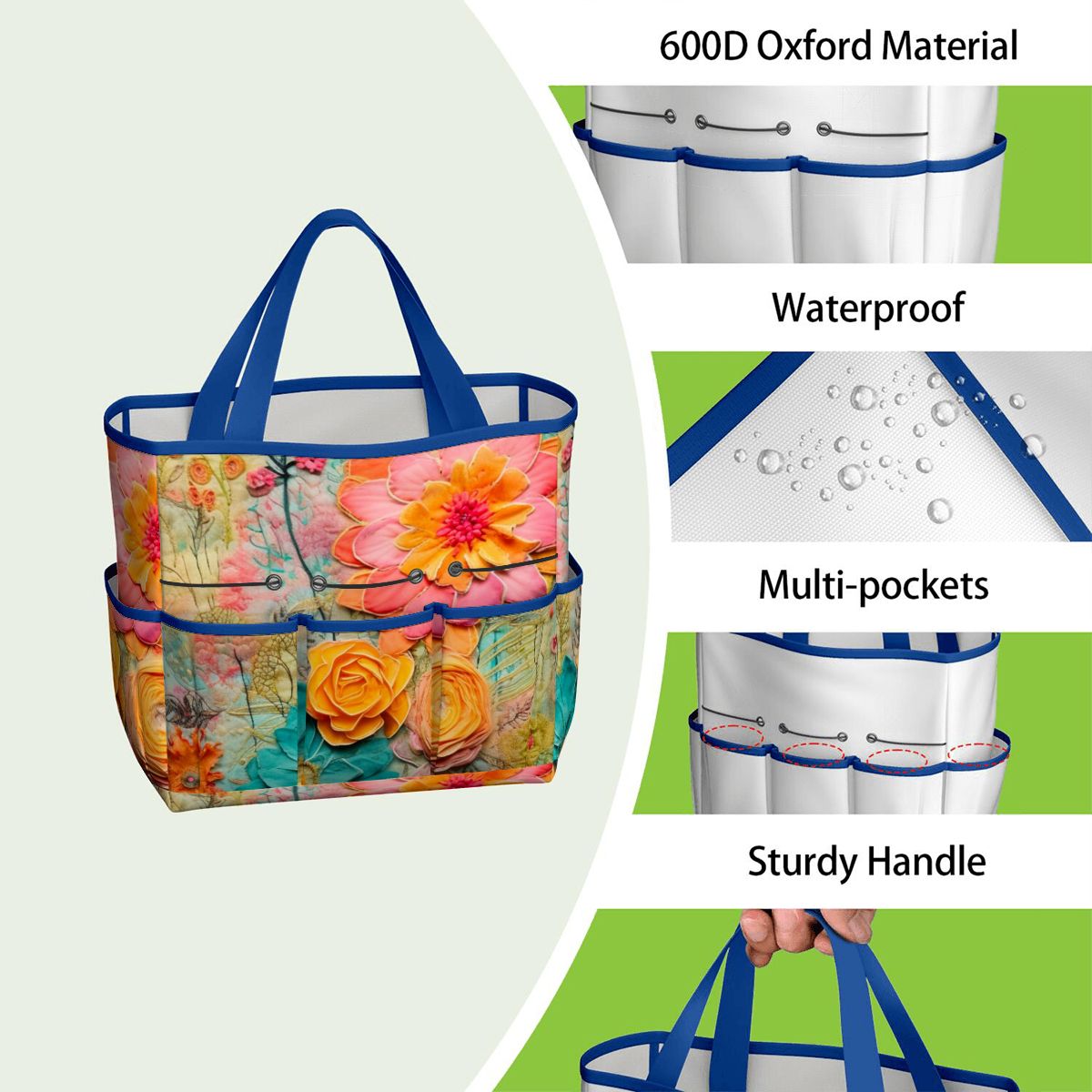 Bohemian Retro Flower, Faux Pressed Floral Mod Garden Tool Bag