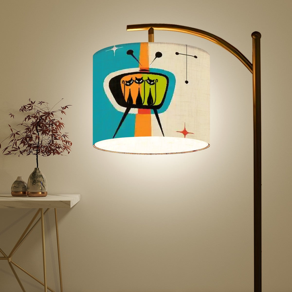 Mid Century Modern Retro Atomic Cat, Kitschy Mod Arc Floor Lamp