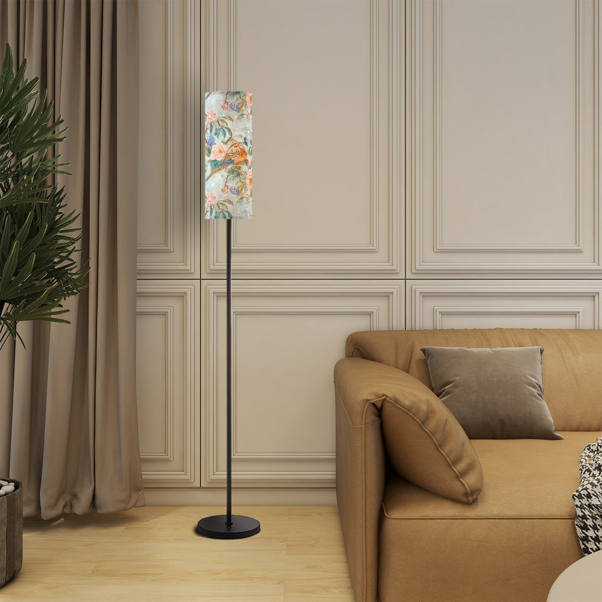 Chinoiserie Floral Blue, Pink Shabby Cottage Modern Floor Lamp