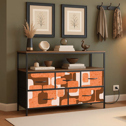 Mid Century Modern Orange Brown Mod Groovy TV Stand Media Console - Mid Century Modern Gal