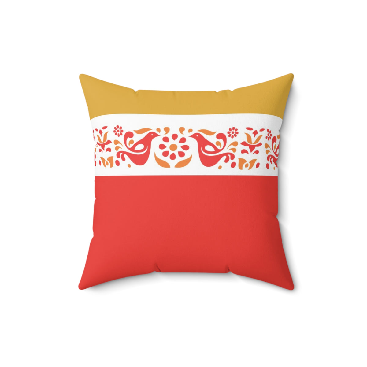 Pyrex Friendship, Red, Golden Yellow Rooster Floral Vibrant Decorative Pillow with Colorful Bird Design - Mid Century Modern Gal