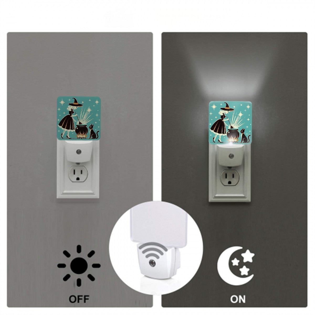 Witch's Brew Mid Century Modern Halloween Gothic Teal LED Night Light Set of 2 - Mid Century Modern Gal