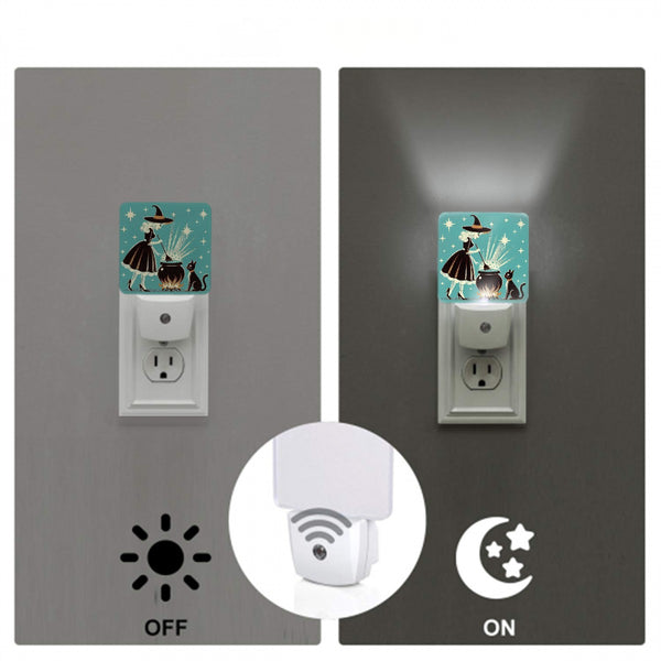 Witch's Brew Mid Century Modern Halloween Gothic Teal LED Night Light Set of 2