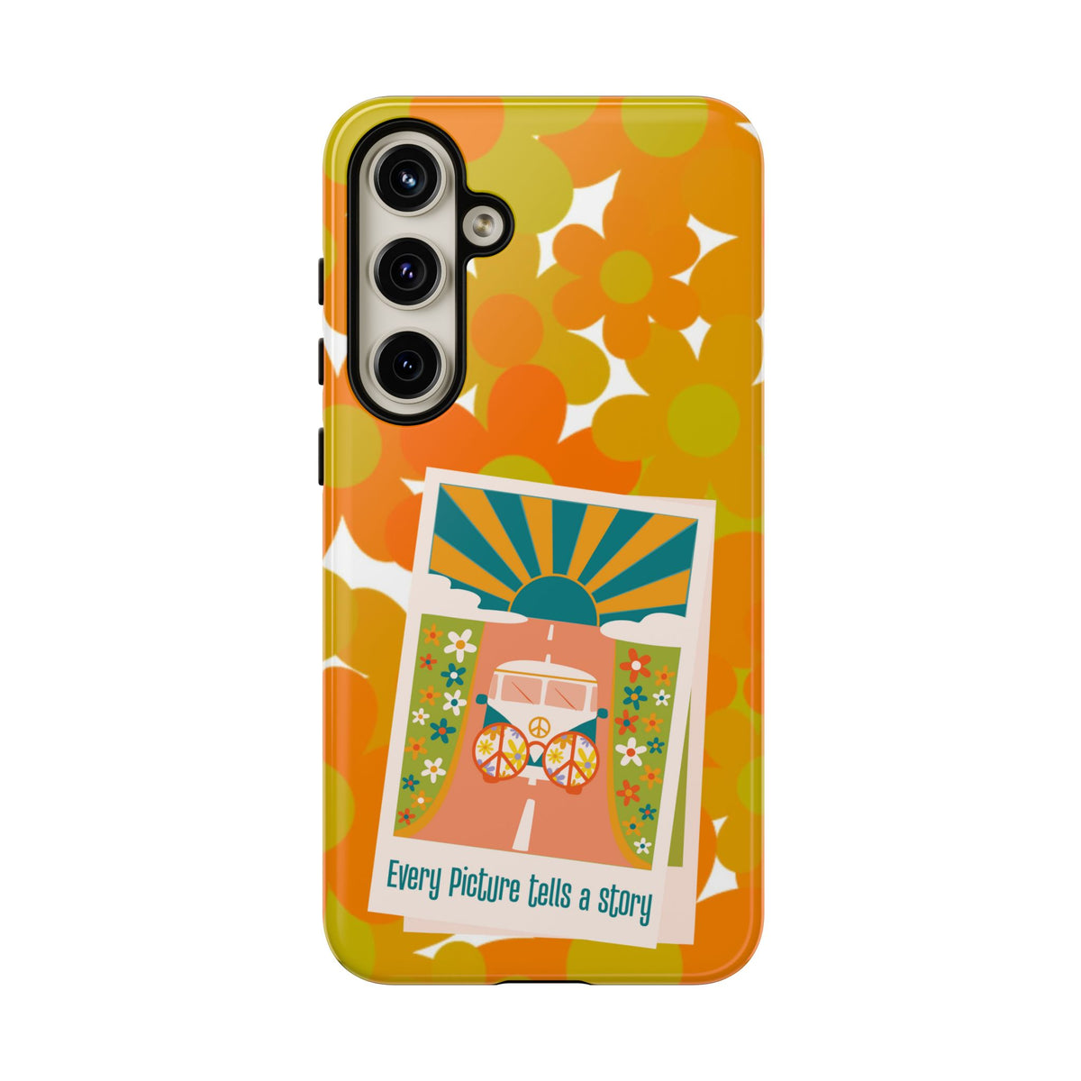 Retro Phone Case, Orange Flower Power, Polaroid Picture, Mod Smart Phone Tough Phone Cases