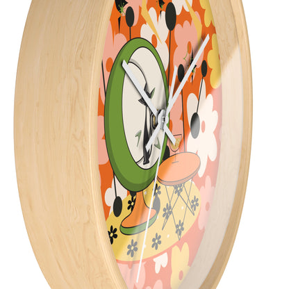 Atomic Cat Mid Century Modern Groovy Retro Floral Cat Wall Clock - Vintage Home Decor - Mid Century Modern Gal