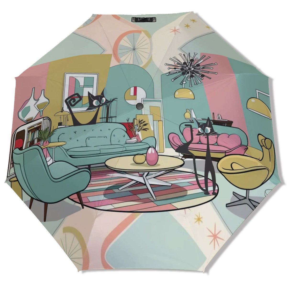 Atomic Cats, Kitschy Mod Quirky Fun Parasol UV Protection Umbrella - Mid Century Modern Gal