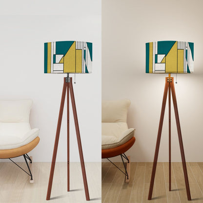Mid Century Modern Bauhaus Green, Teal Geometric Designed Mod Tripod Floor Lamp - Mid Century Modern Gal